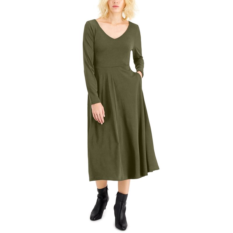 Alfani Womens V Neck Fit Flare Dress